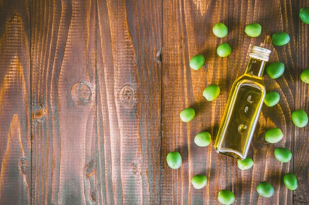 Olives and olive oil. Selective focus. Food.