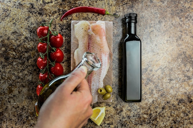 Olives and olive oil in studio