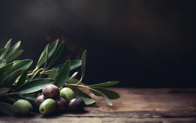 Olives and olives on a wooden table