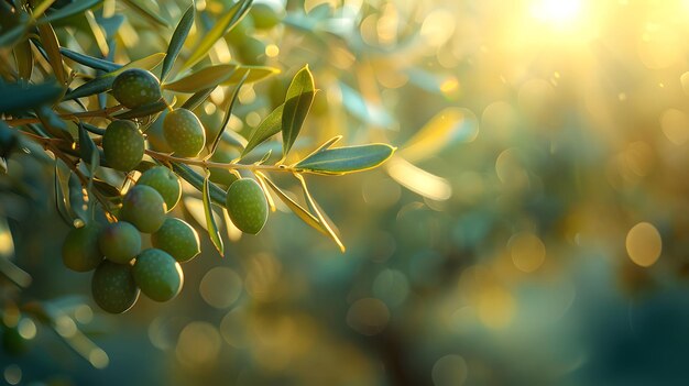 Olives Ripening on Tree Sunlit Background Generative AI