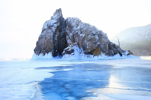 olkhon island baikal winter landscape, russia winter season view lake baikal