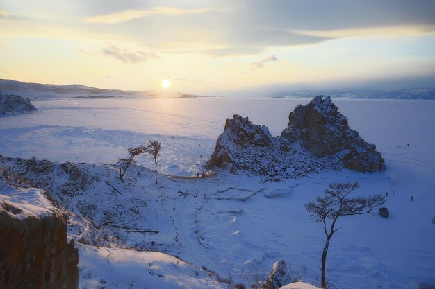 olkhon island baikal winter landscape, russia winter season view lake baikal