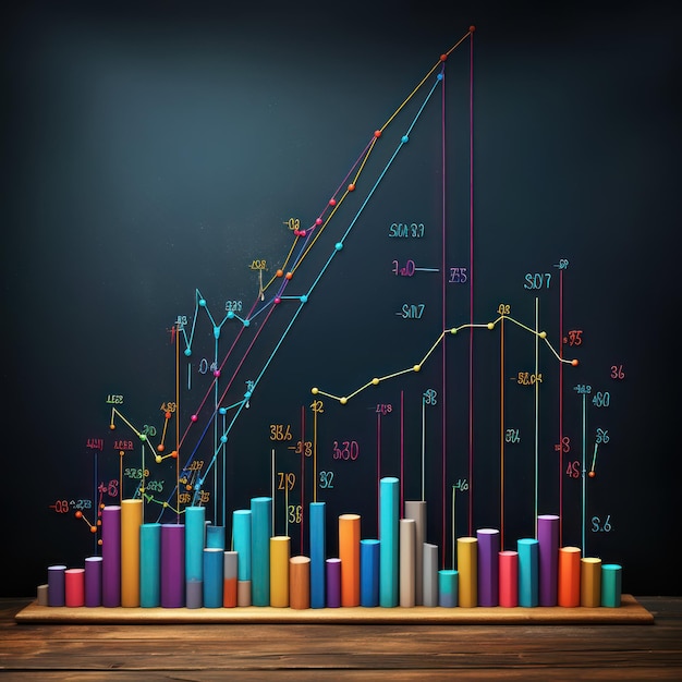 olorful financial graph supplies on the blackboard