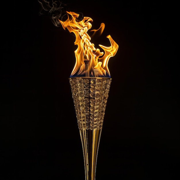 Olympic games flame Burning torch on black background
