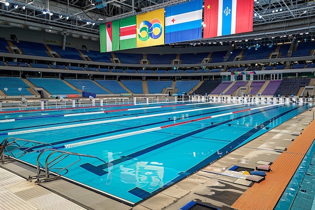 Foto una piscina olimpica vuota e serena prima di una grande competizione