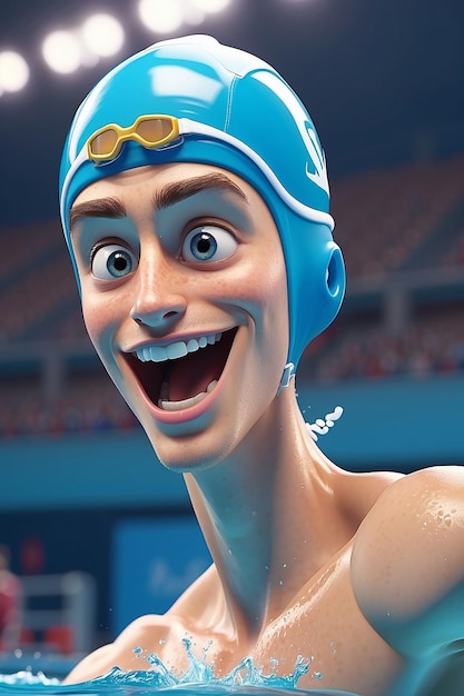 Foto olimpico nuotatore personaggio di cartoni animati guida all'illustrazione di animazione 3d