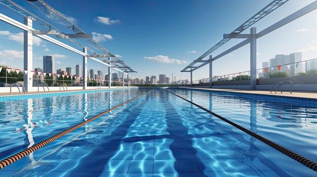 Olympic swimming pool blue clear water with no people