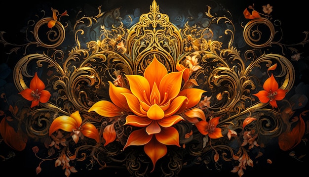 Om symbol beautiful artwork with flowers on black background generative AI