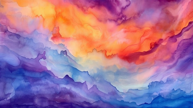 Om te beginnen met aquarel foundation zonsondergang lucht oranje paars Illustratie AI gegenereerd