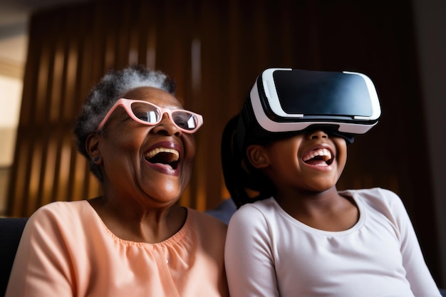 Oma en kind genieten van VR-technologie