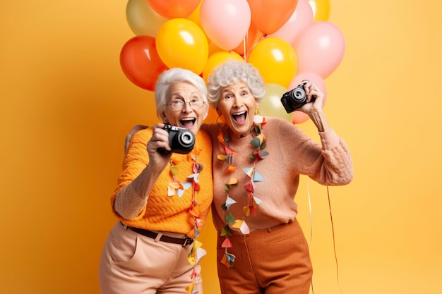 Oma's die willen feesten, hebben een feest met confetti Ai gegenereerd