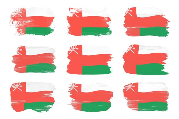 Photo oman flag brush stroke, national flag on white background