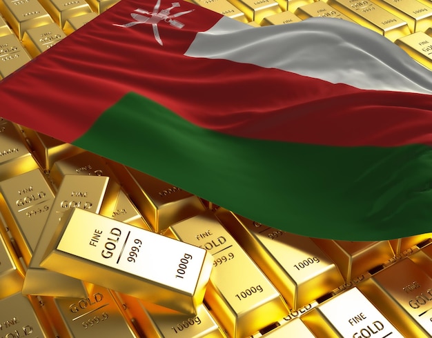 Oman national country flag on Golden ingots bars