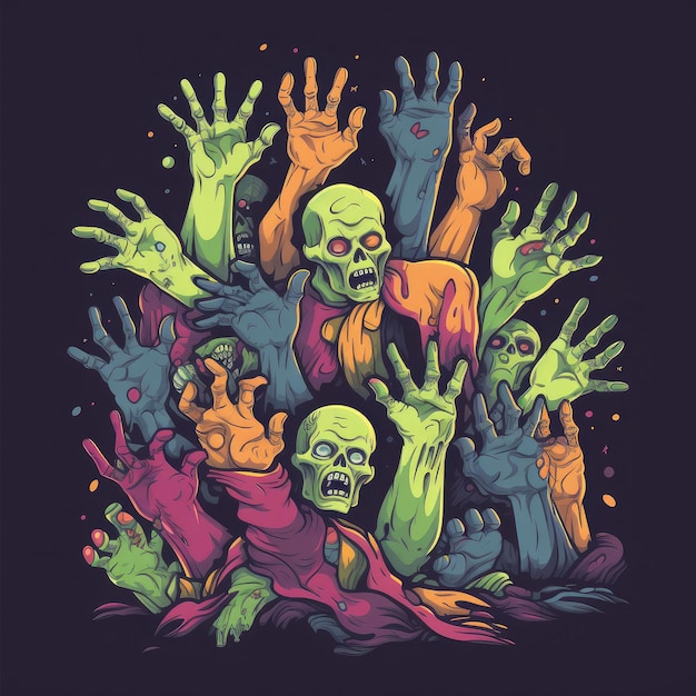Foto omarm klassieke horrorthema's zoals zombies, geesten en vampieren, kleurrijke professionele halloween-t-shirtontwerp ai gegenereerd