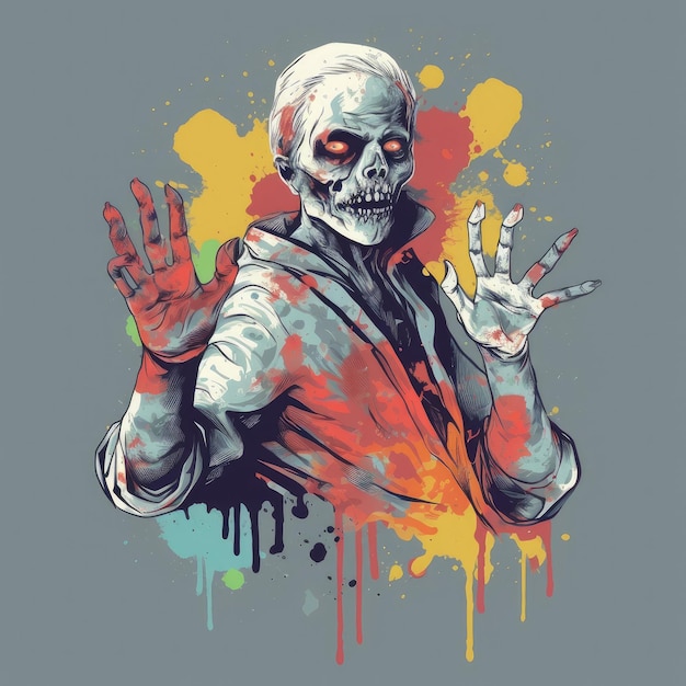 Omarm klassieke horrorthema's zoals zombies, geesten en vampieren, kleurrijke professionele Halloween-t-shirtontwerp AI gegenereerd