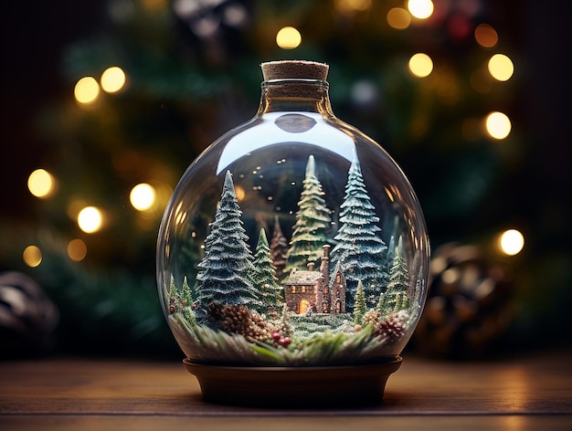 ombin Christmas and nature to convey idea of environmental awareness Globe with forest and village