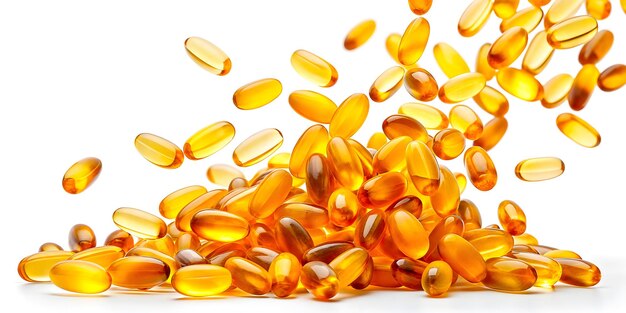 Omega 3 Fish Oil Pill Falling on White Background