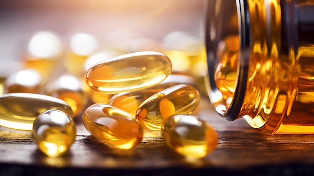 Omega3 capsules their glossy shells reflecting light symbolizing the potential health they hold