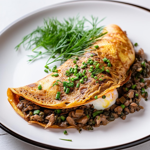 Omelet gevuld met linzen en roggebrood