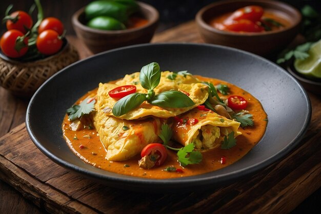 Foto omelet met rode curry