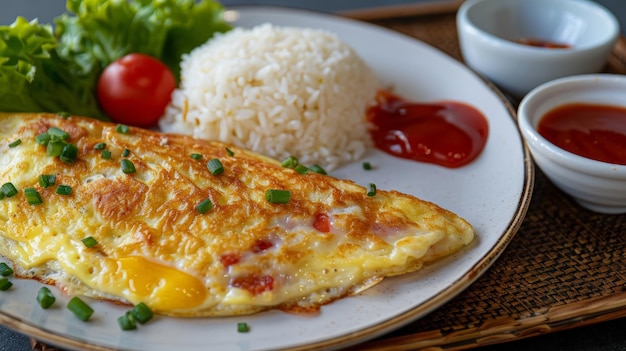 Omelet or Omelette with Rice and Ketchup