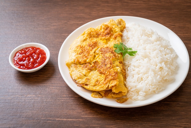 Omelet or Omelette with Rice and Ketchup