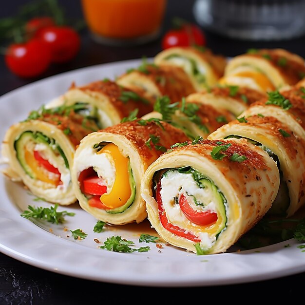 Foto omelet rollen met mozzarella en groenten