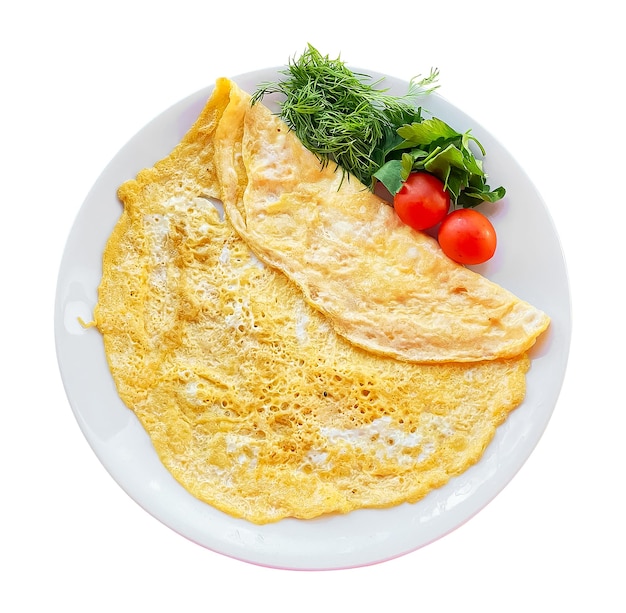 Photo omelet served with tomatoes and vegetables