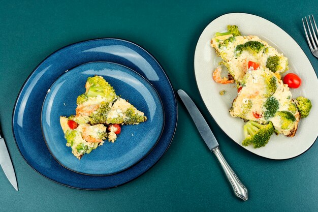 Omelet stuffed with broccoli and shrimp