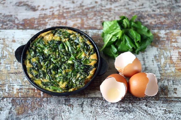 Omelet with spinach.