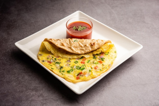 Photo omelette chapati roll or franky indian popular quick healthy recipe for kid's tiffin or lunch box