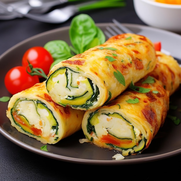 Omelette Rolls with Mozzarella and Vegetables
