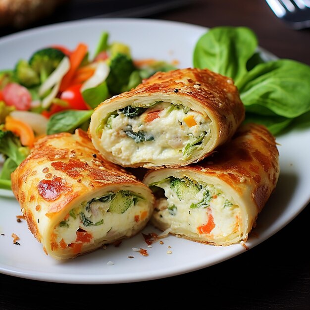 Photo omelette rolls with mozzarella and vegetables