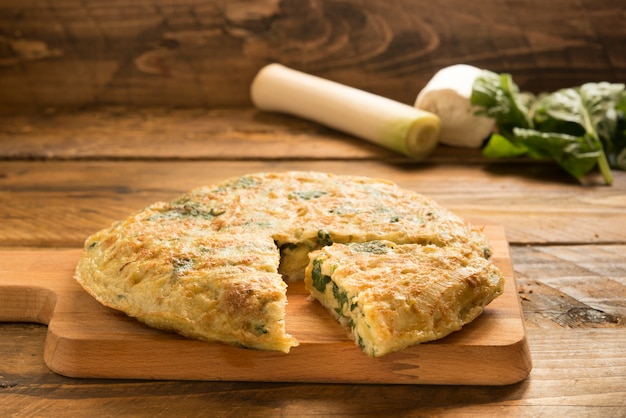 Omelette  of spinach and cheese and leek