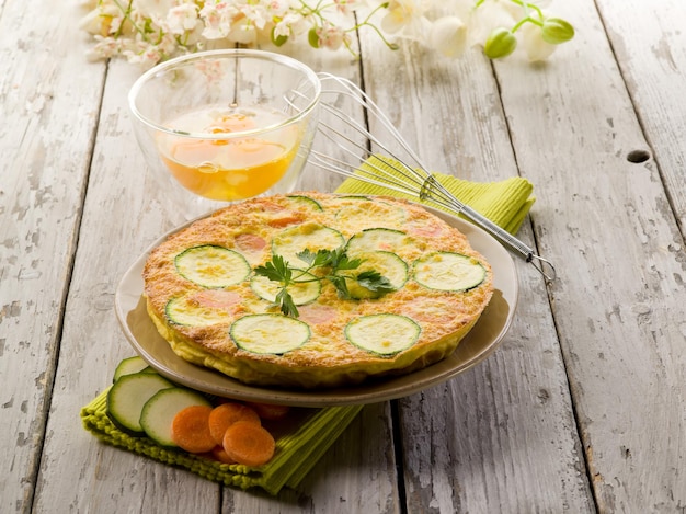 Omelette with carrot zucchinis and parsley