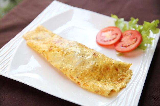 Omelette with potato in close up