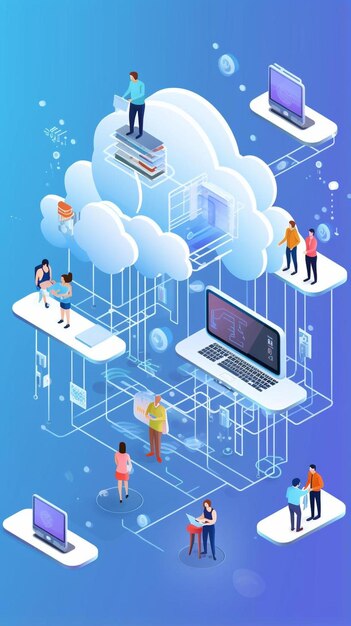 ometric modern cloud technology and networking concep