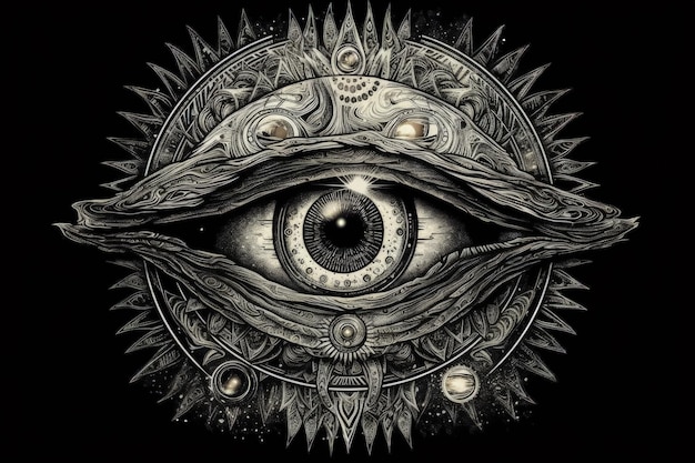 Ominous allseeing eye in a dark void created with Generative AI technology