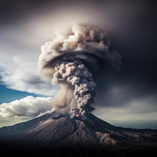 Ominous clouds of smoke and ash that billow out of a volcano during an eruption