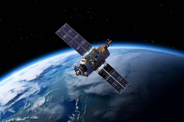 Omloop satelliet in de ruimte AI