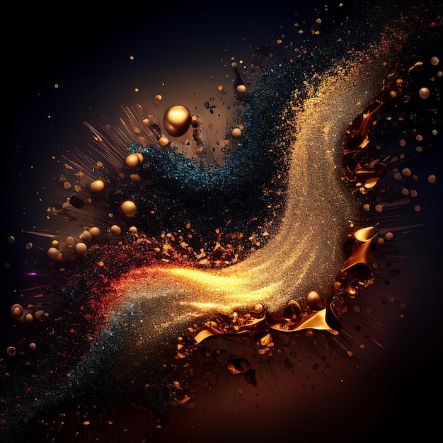 Фото На черном фоне переплетения ярких частиц и вкраплений цветов генеративный ии