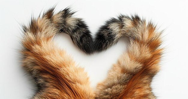 사진 색 배경 위에서 두 마리의 고양이의 털털한 리는 함께 합쳐져 심장 공간을 형성합니다.
