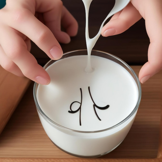 写真 一杯のミルクと朝食をテーブルに