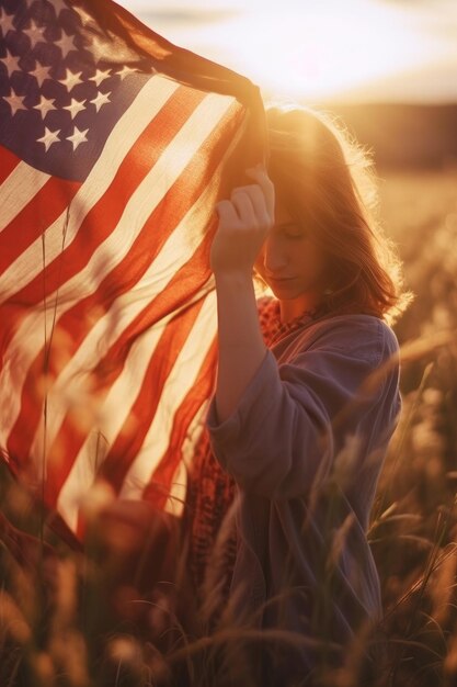 Onafhankelijkheidsdag een vrouw met een Amerikaanse vlag