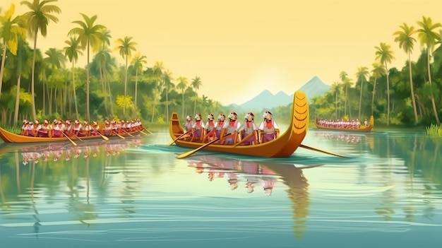 Соревнования на лодках "Онам" Счастливый праздник "Онам".
