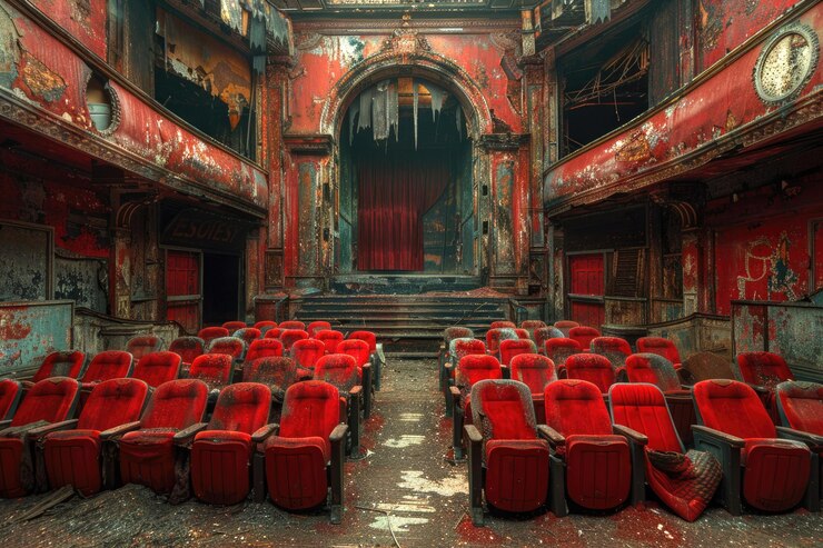 Photo a oncegrand theater with faded velvet seats and a dusty stage