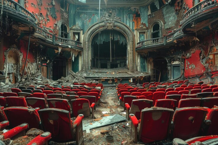 Photo a oncegrand theater with faded velvet seats and a dusty stage