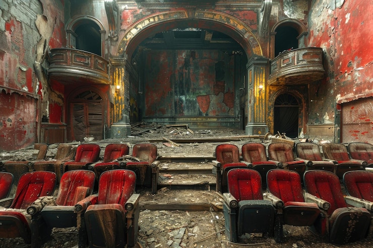 Photo a oncegrand theater with faded velvet seats and a dusty stage