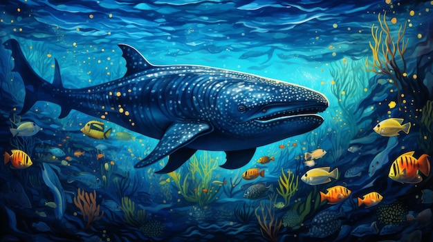 Onder de sprankelende diepten Whaleshark's Psychedelic Ballet van ingewikkelde patronen