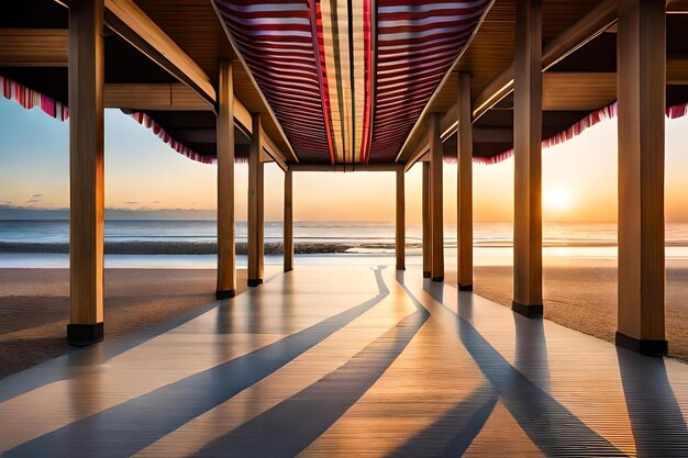 Onder een pier bij zonsondergang